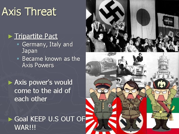 Axis Threat ► Tripartite Pact § Germany, Italy and Japan § Became known as