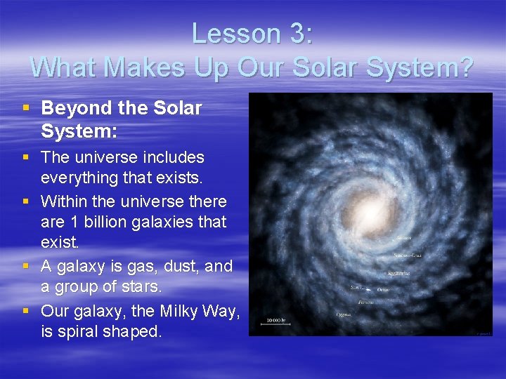 Lesson 3: What Makes Up Our Solar System? § Beyond the Solar System: §