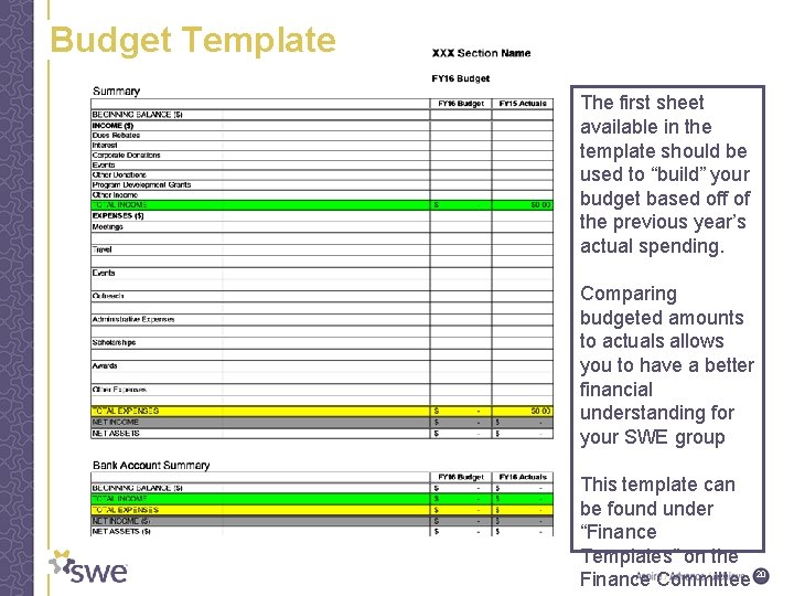 Budget Template The first sheet available in the template should be used to “build”