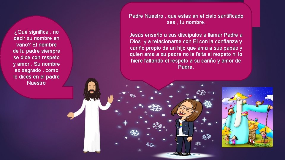 Padre Nuestro , que estas en el cielo santificado sea , tu nombre. ¿Qué