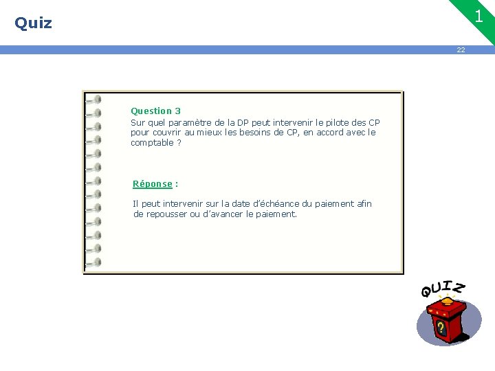 1 Quiz 22 Question 3 Sur quel paramètre de la DP peut intervenir le