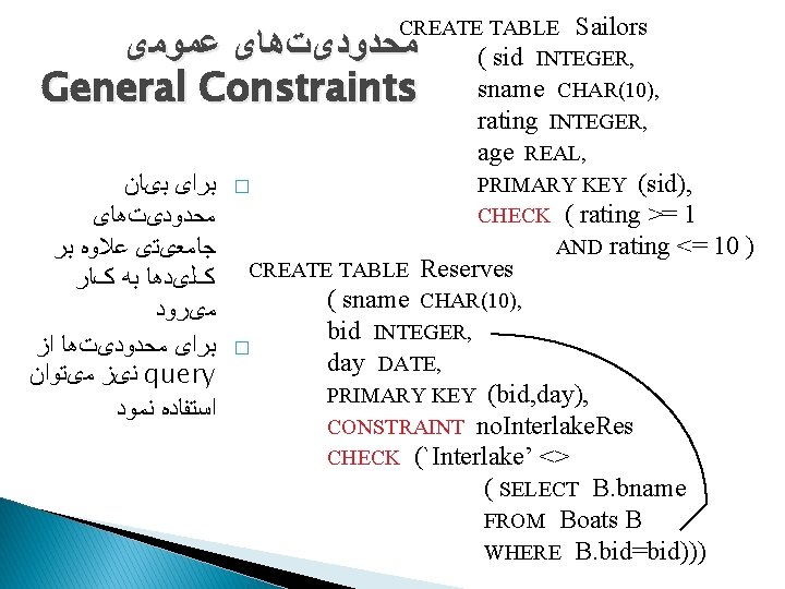 CREATE TABLE Sailors ( sid INTEGER, sname CHAR(10), rating INTEGER, age REAL, PRIMARY KEY