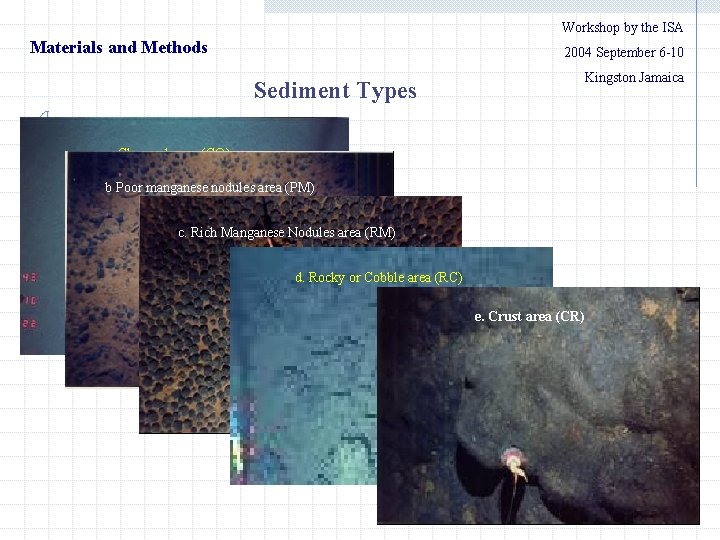 Workshop by the ISA Materials and Methods 　　2004 September 6 -10 Sediment Types Kingston
