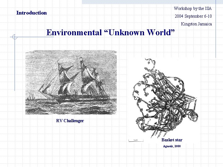 Workshop by the ISA Introduction 　　2004 September 6 -10 Kingston Jamaica Environmental “Unknown World”