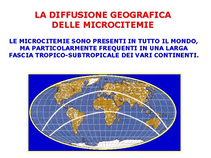 LA DIFFUSIONE GEOGRAFICA DELLE MICROCITEMIE SONO PRESENTI IN TUTTO IL MONDO, MA PARTICOLARMENTE FREQUENTI