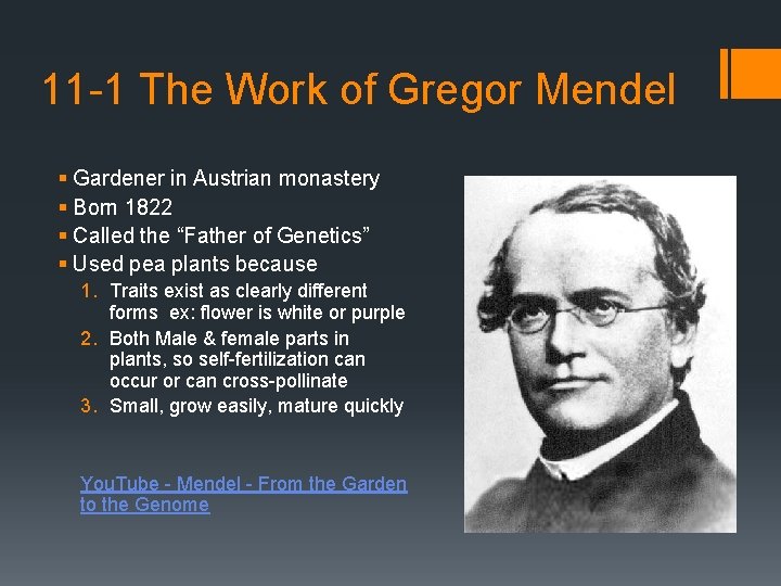 11 -1 The Work of Gregor Mendel § Gardener in Austrian monastery § Born