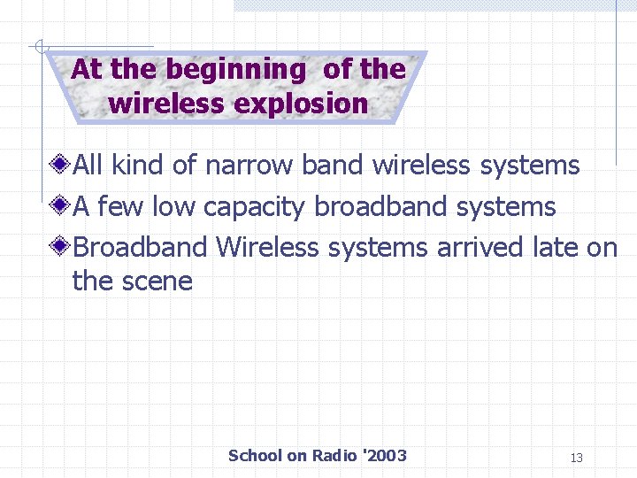 At the beginning of the wireless explosion All kind of narrow band wireless systems