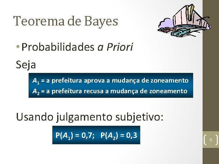 Teorema de Bayes • Probabilidades a Priori Seja A 1 = a prefeitura aprova