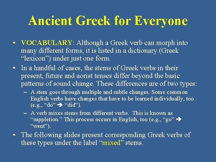 Ancient Greek for Everyone • VOCABULARY: Although a Greek verb can morph into many