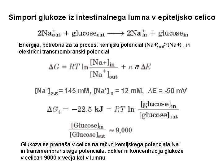 Simport glukoze iz intestinalnega lumna v epiteljsko celico Energija, potrebna za ta proces: kemijski