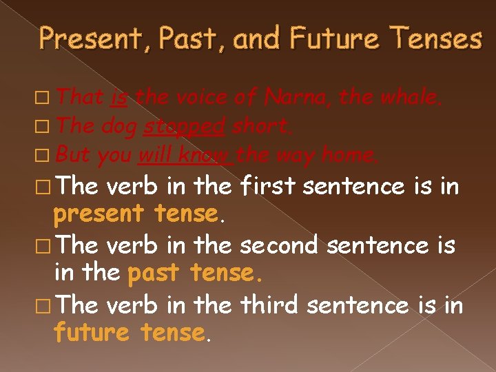 Present, Past, and Future Tenses � That is the voice of Narna, the whale.