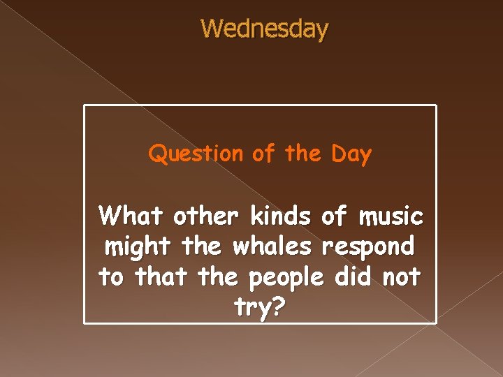 Wednesday Question of the Day What other kinds of music might the whales respond