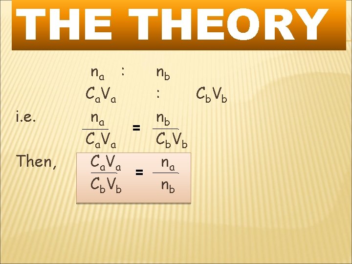 THE THEORY i. e. Then, na : nb Ca. V a : C b.