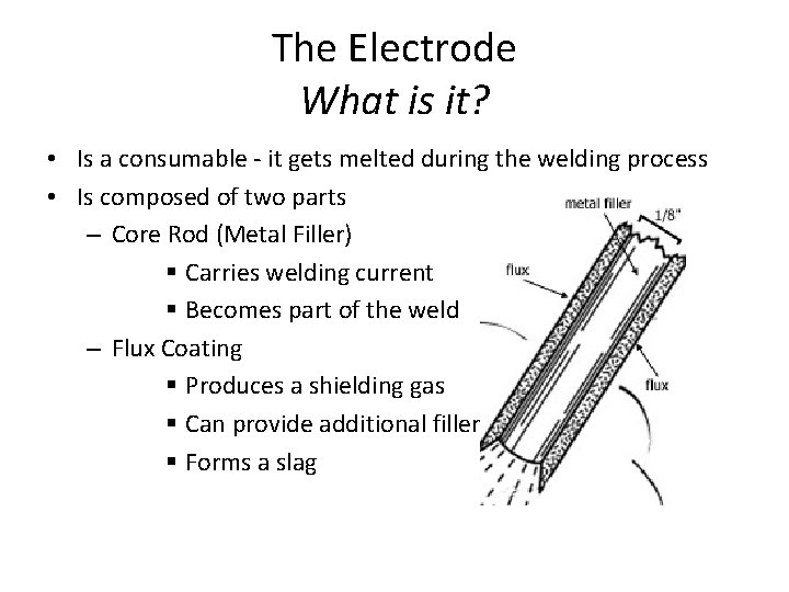 The Electrode What is it? • Is a consumable - it gets melted during