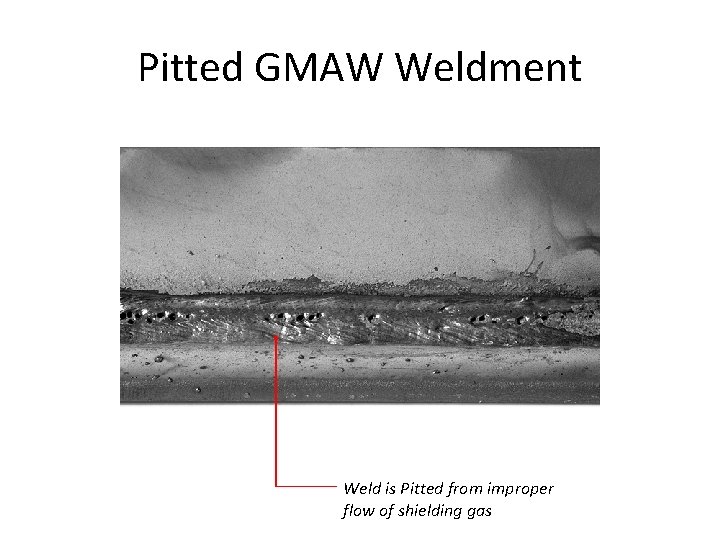 Pitted GMAW Weldment Weld is Pitted from improper flow of shielding gas 