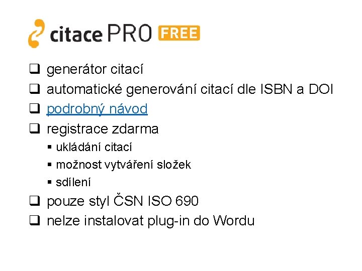 q q generátor citací automatické generování citací dle ISBN a DOI podrobný návod registrace