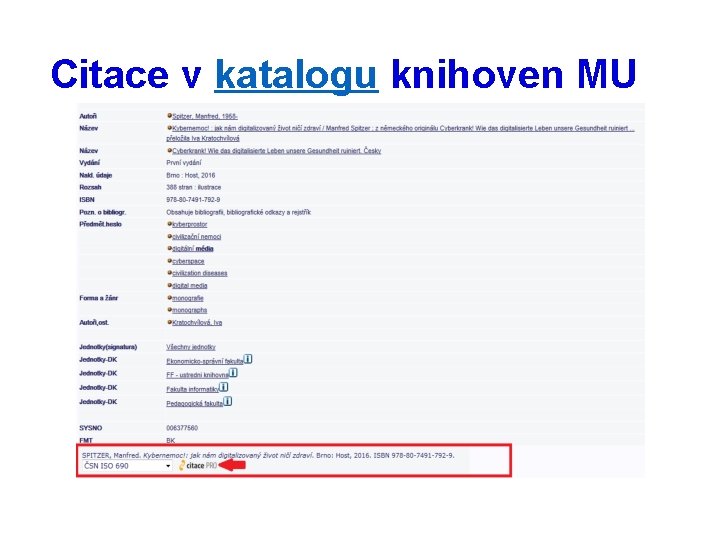 Citace v katalogu knihoven MU 