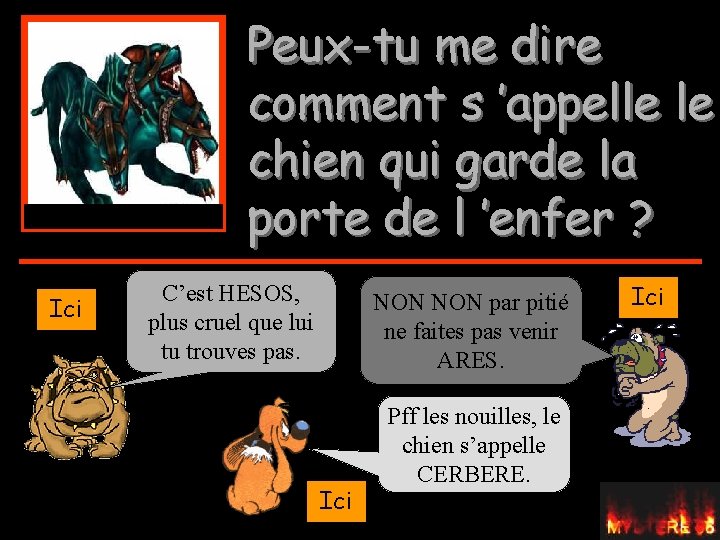 Peux-tu me dire comment s ’appelle le chien qui garde la porte de l