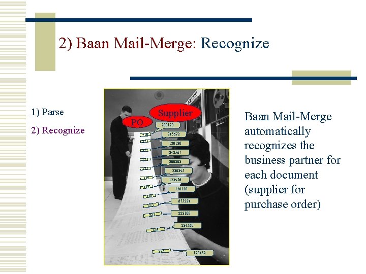 2) Baan Mail-Merge: Recognize 1) Parse 2) Recognize Supplier PO Baan Mail-Merge automatically recognizes