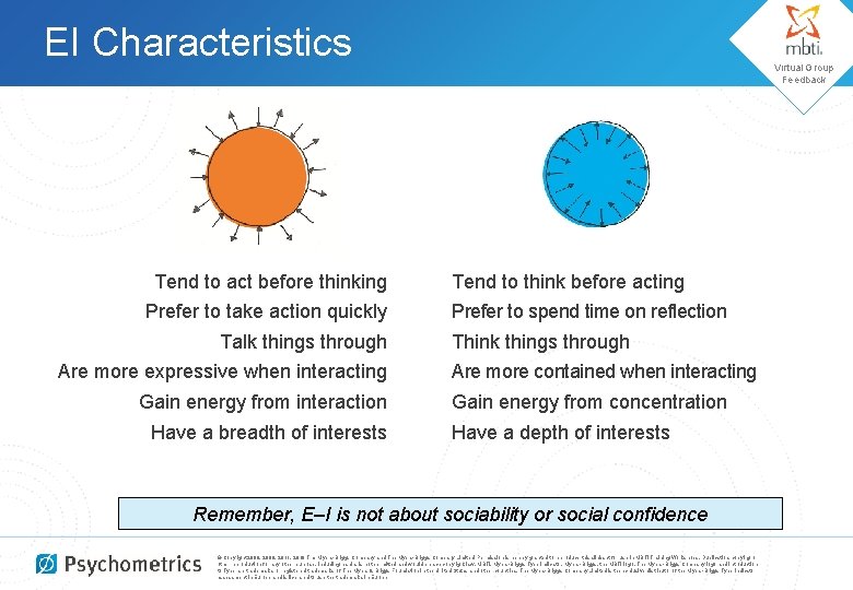 EI Characteristics Tend to act before thinking Prefer to take action quickly Talk things