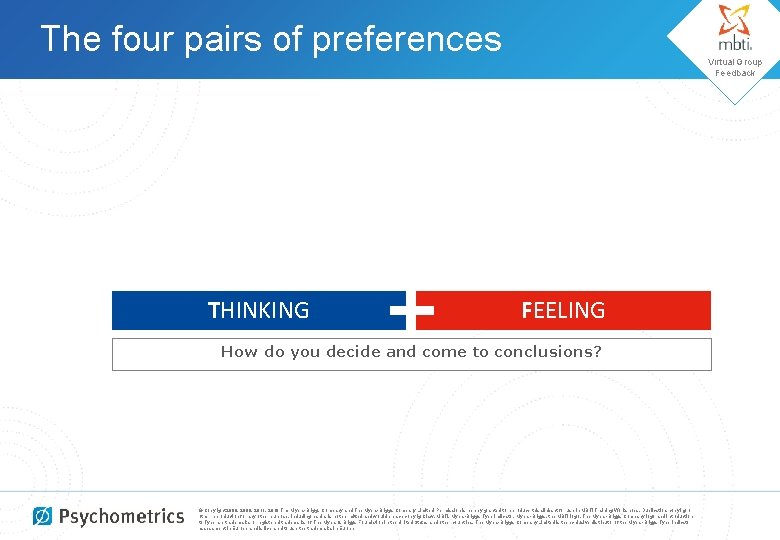 The four pairs of preferences THINKING Virtual Group Feedback FEELING How do you decide
