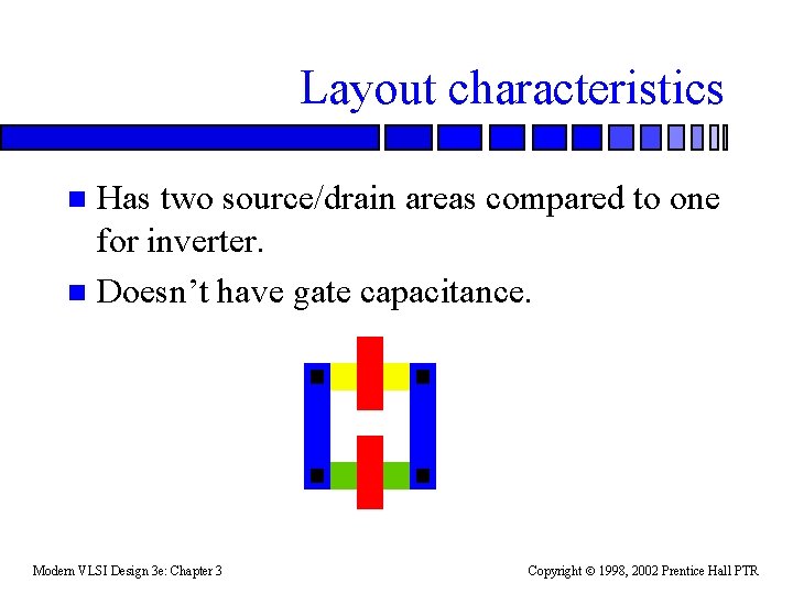 Layout characteristics Has two source/drain areas compared to one for inverter. n Doesn’t have
