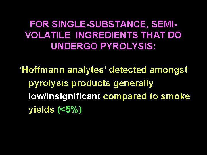 FOR SINGLE-SUBSTANCE, SEMIVOLATILE INGREDIENTS THAT DO UNDERGO PYROLYSIS: ‘Hoffmann analytes’ detected amongst pyrolysis products