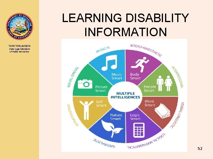 LEARNING DISABILITY INFORMATION TOM TORLAKSON State Superintendent of Public Instruction 52 