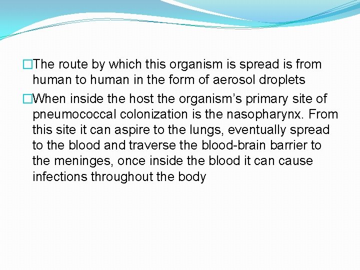 �The route by which this organism is spread is from human to human in