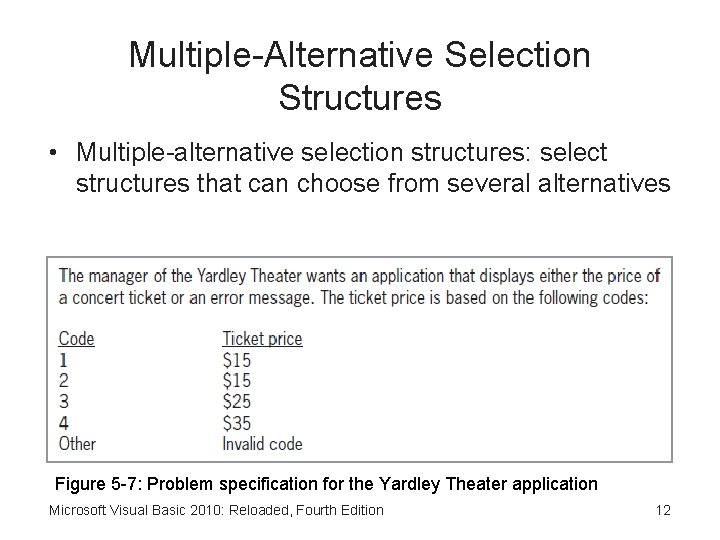 Multiple-Alternative Selection Structures • Multiple-alternative selection structures: select structures that can choose from several