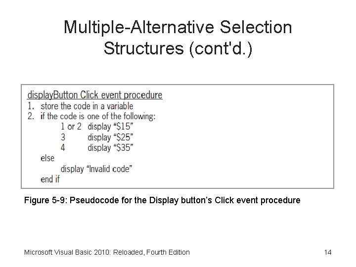 Multiple-Alternative Selection Structures (cont'd. ) Figure 5 -9: Pseudocode for the Display button’s Click