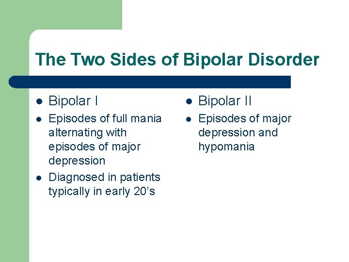 The Two Sides of Bipolar Disorder l Bipolar II l Episodes of full mania