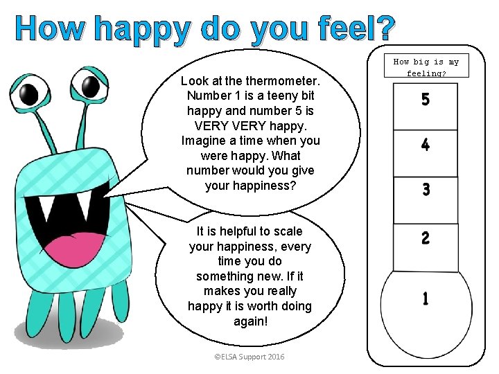 How happy do you feel? Look at thermometer. Number 1 is a teeny bit