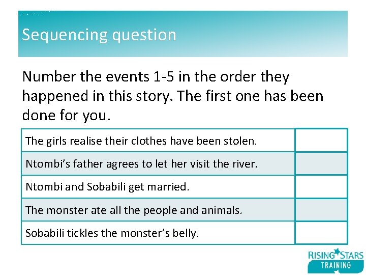Sequencing question Number the events 1 -5 in the order they happened in this
