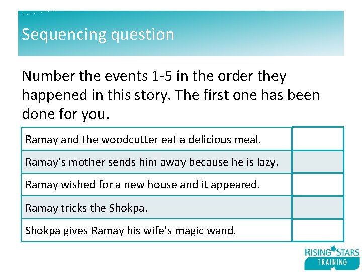 Sequencing question Number the events 1 -5 in the order they happened in this