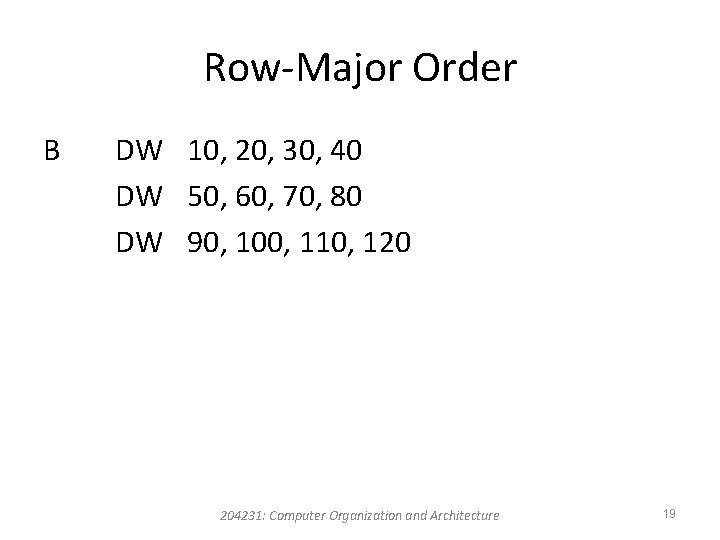 Row-Major Order B DW 10, 20, 30, 40 DW 50, 60, 70, 80 DW