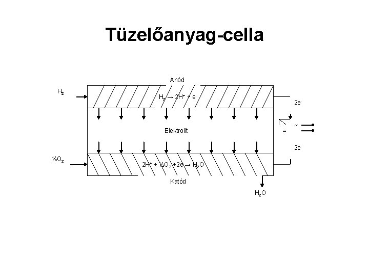 Tüzelőanyag-cella Anód H 2 → 2 H+ + e- 2 e- Elektrolit = ~