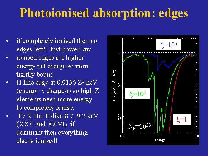 Photoionised absorption: edges • • if completely ionised then no edges left!! Just power
