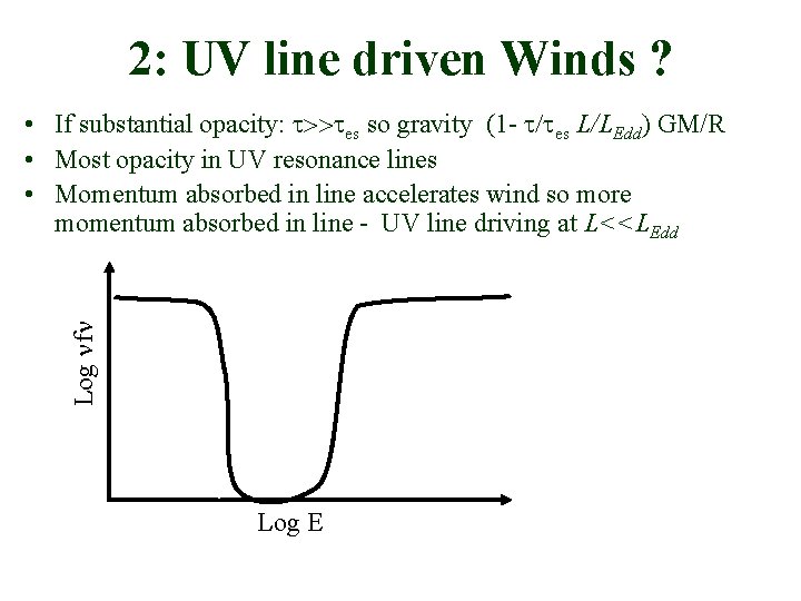 2: UV line driven Winds ? Log nfn • If substantial opacity: t>>tes so