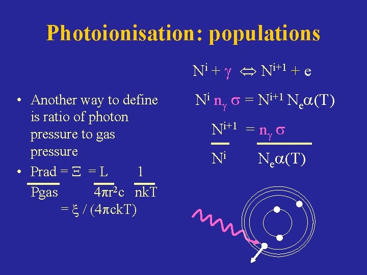 Photoionisation: populations Ni + g Ni+1 + e • Another way to define is