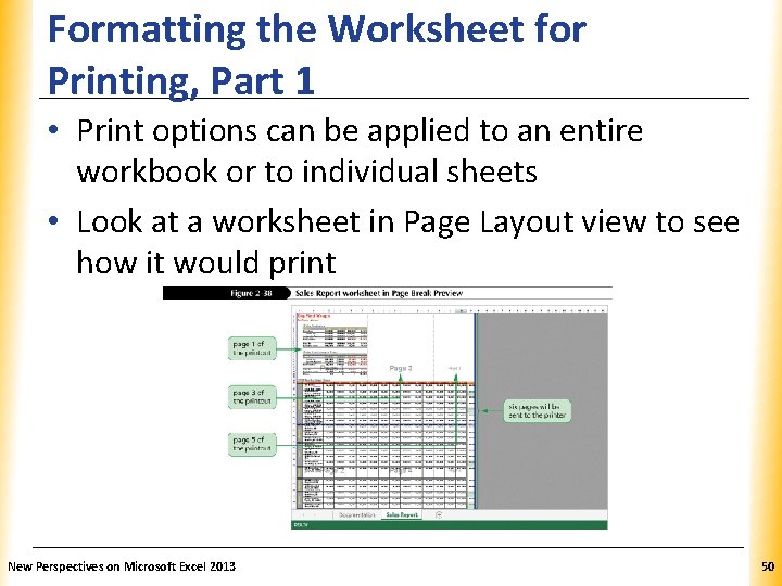 Formatting the Worksheet for Printing, Part 1 XP • Print options can be applied
