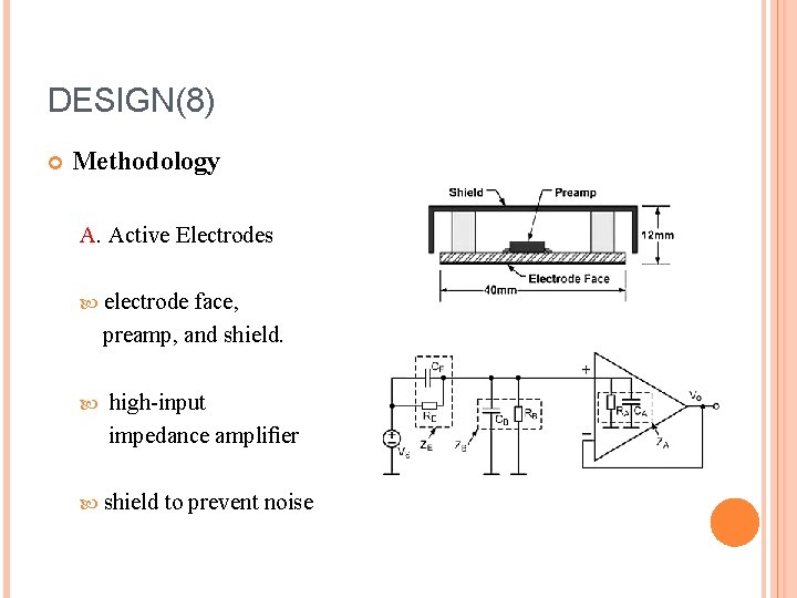 DESIGN(8) Methodology A. Active Electrodes electrode face, preamp, and shield. high-input impedance ampliﬁer shield
