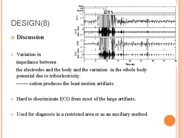 DESIGN(8) Discussion Ø Variation in impedance between the electrodes and the body and the