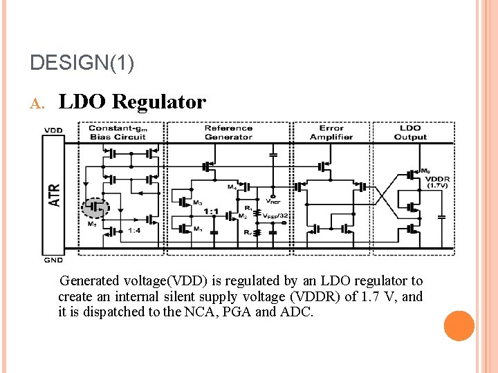 DESIGN(1) A. LDO Regulator Generated voltage(VDD) is regulated by an LDO regulator to create
