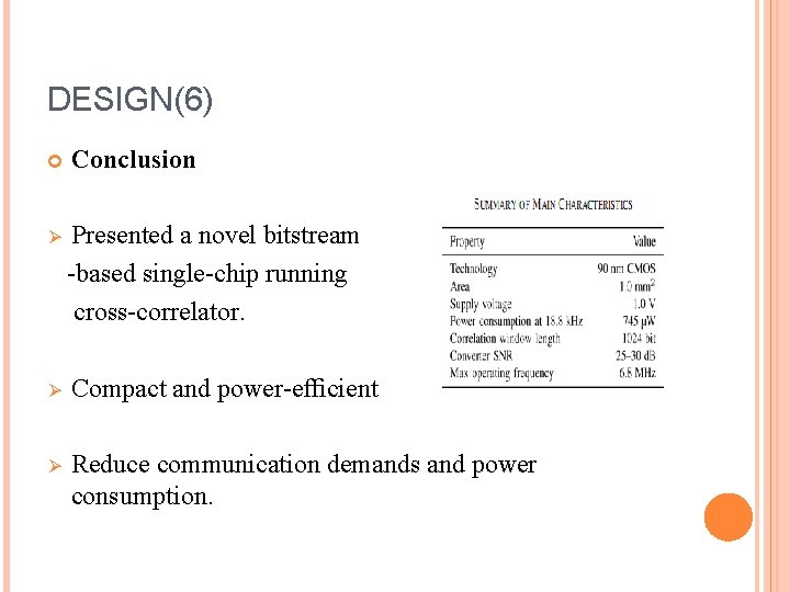DESIGN(6) Conclusion Ø Presented a novel bitstream -based single-chip running cross-correlator. Ø Compact and