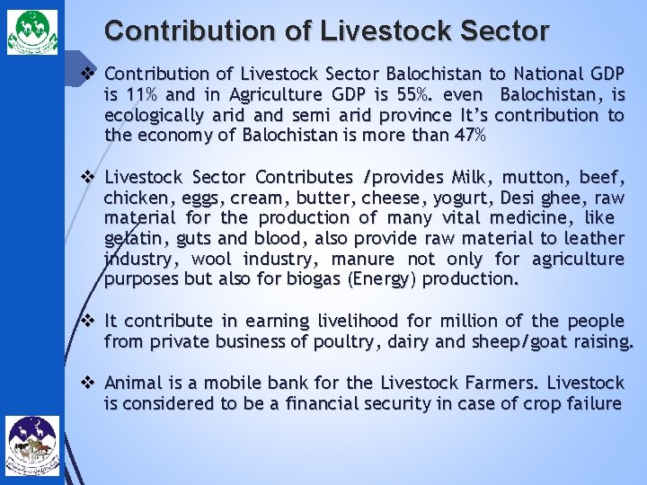Contribution of Livestock Sector v Contribution of Livestock Sector Balochistan to National GDP is