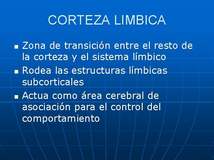 CORTEZA LIMBICA n n n Zona de transición entre el resto de la corteza