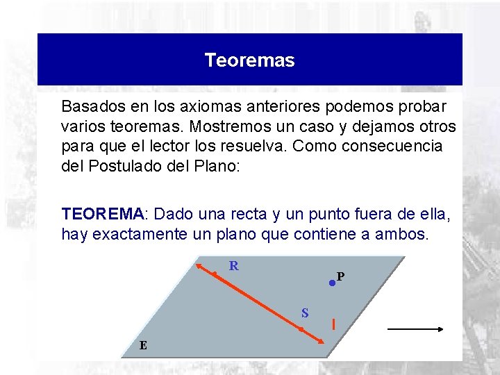 Teoremas Basados en los axiomas anteriores podemos probar varios teoremas. Mostremos un caso y