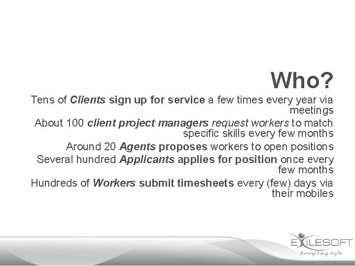 Who? Tens of Clients sign up for service a few times every year via