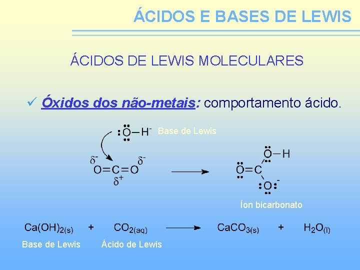 ÁCIDOS E BASES DE LEWIS ÁCIDOS DE LEWIS MOLECULARES ü Óxidos não-metais: comportamento ácido.